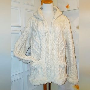 100% Wool Fisherman Chunky Cable Knit Cardigan Sweater